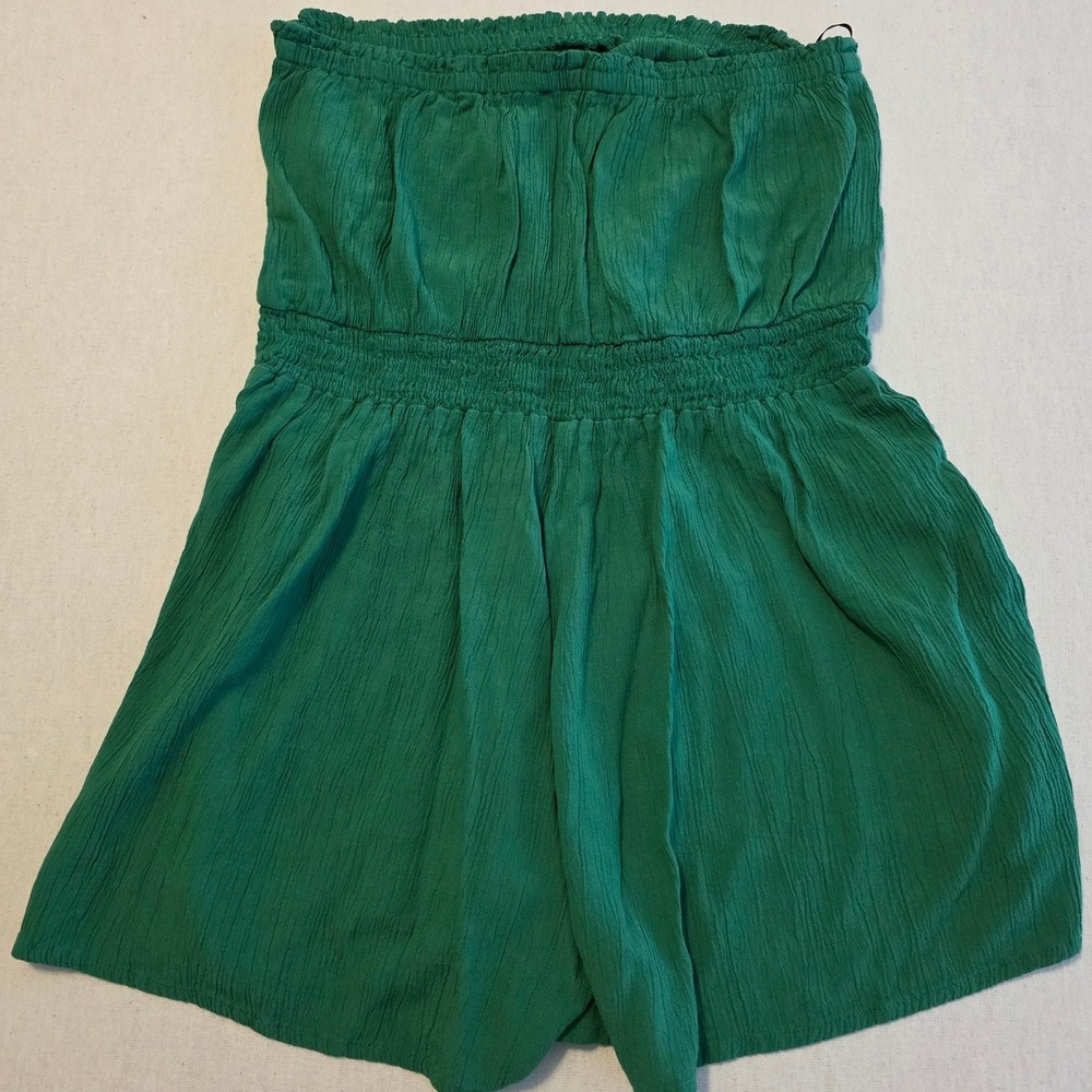 Forever 21 Jumpsuit Women 0X Green Strapless Tube‎ top Gauze Romper Shorts